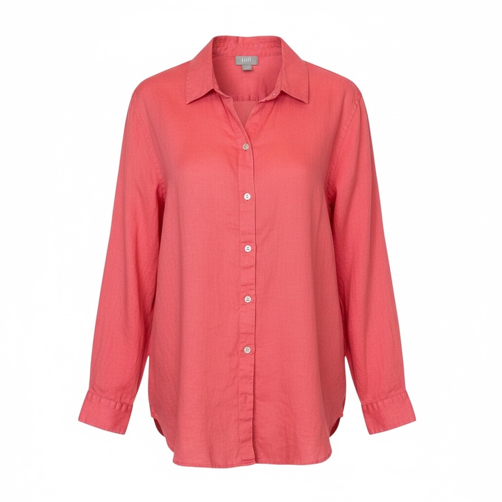 JJill Sun Bleached Corral Red Linen Button Front Long Sleeve Tunic Top Blouse